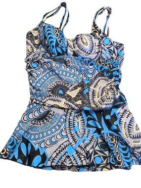 Geometric Print Wide Strap One Piece Swimsuit Size large